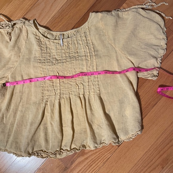 Free People Lilia Pintuck Top Medium Mustard Blouse - Picture 7 of 8
